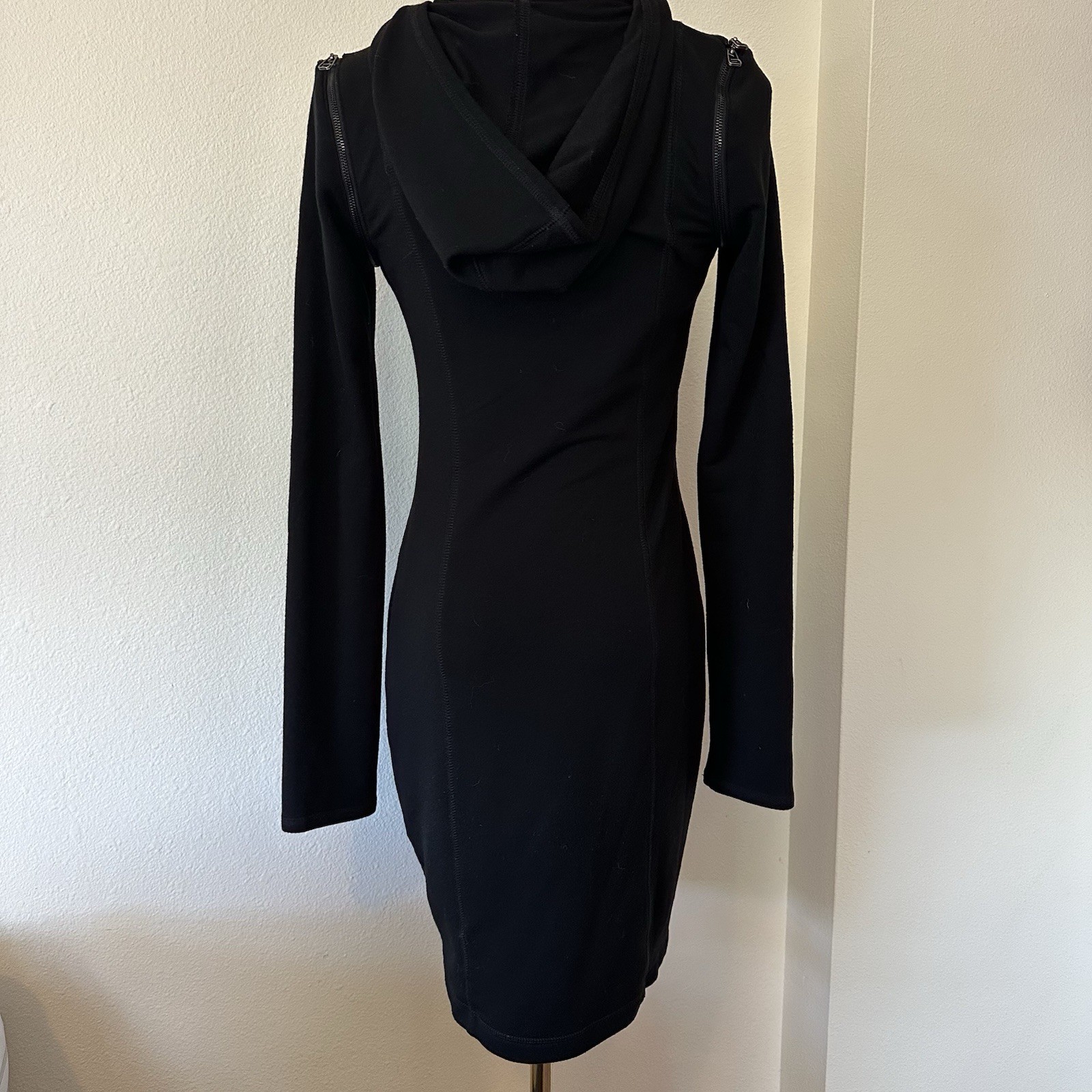 Rachel Rachel Roy Black Asymmetric Zip Bodycon Mini Dress Medium Hood Cowl Neck