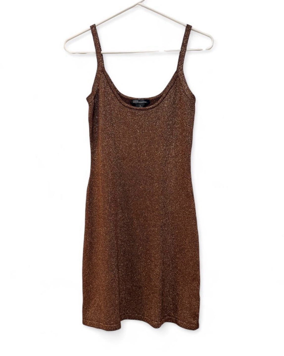 Guess Mini Dress Womens 4 Tank Short Strappy Sparkle Glitter Brown Python Preppy
