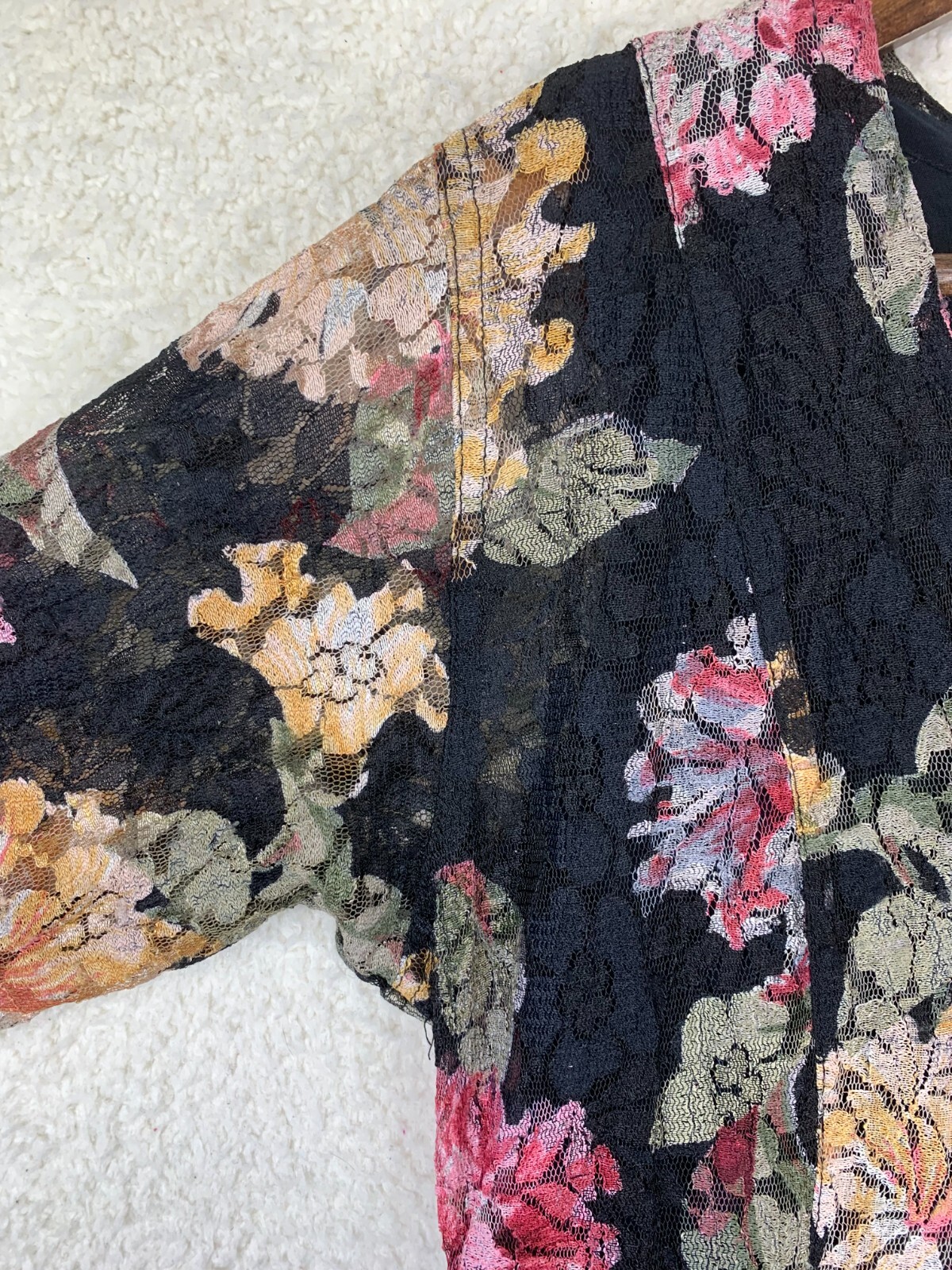 Nostalgia 90s Floral Lace Long Sleeve Maxi Dress Women M Whimsygoth Dark Cottage