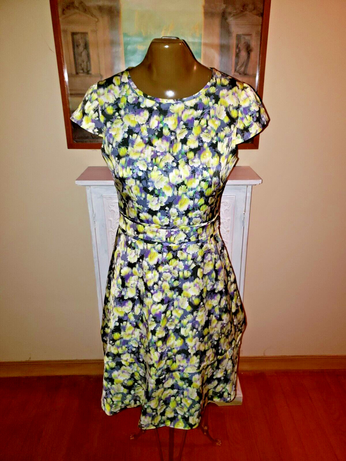 J Crew Womens Back Zip Cap Sleeve Crew Neck Floral Dress Green Black Size 4