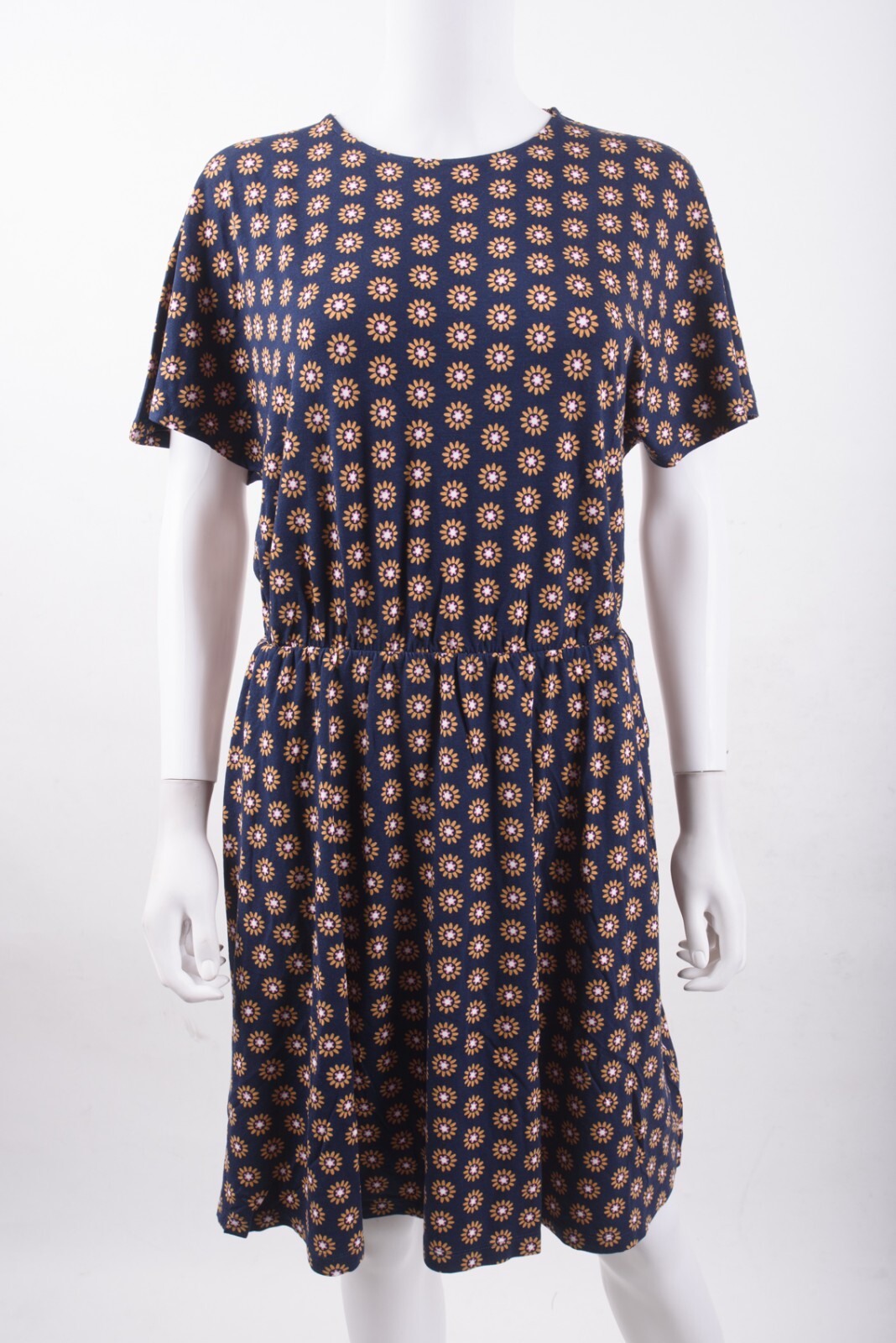 Boden Womens Flutter Sleeve Jersey Dress UK 14 US 10 Navy Blue Daisy Floral NWT