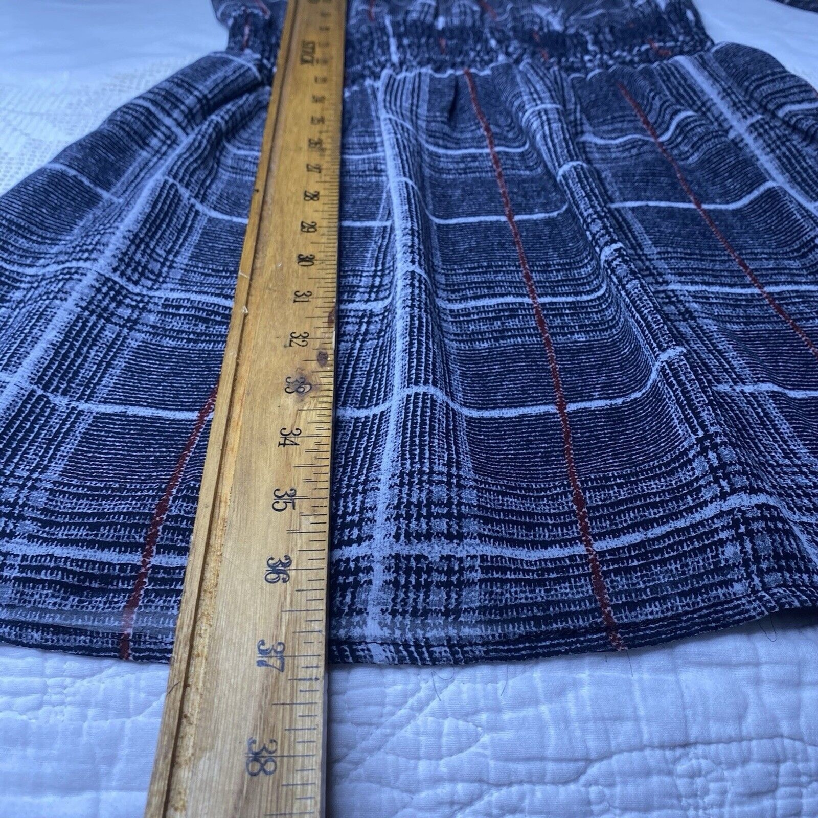 Veronica M Sheer Mini Dress Womens S Plaid High Neck Smocked Waist Fairy Sleeves