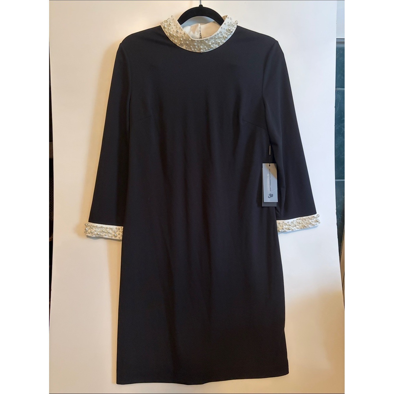 Karl Lagerfeld Paris Dress Womens Size 12 Black Faux Pearl Collar Cuff