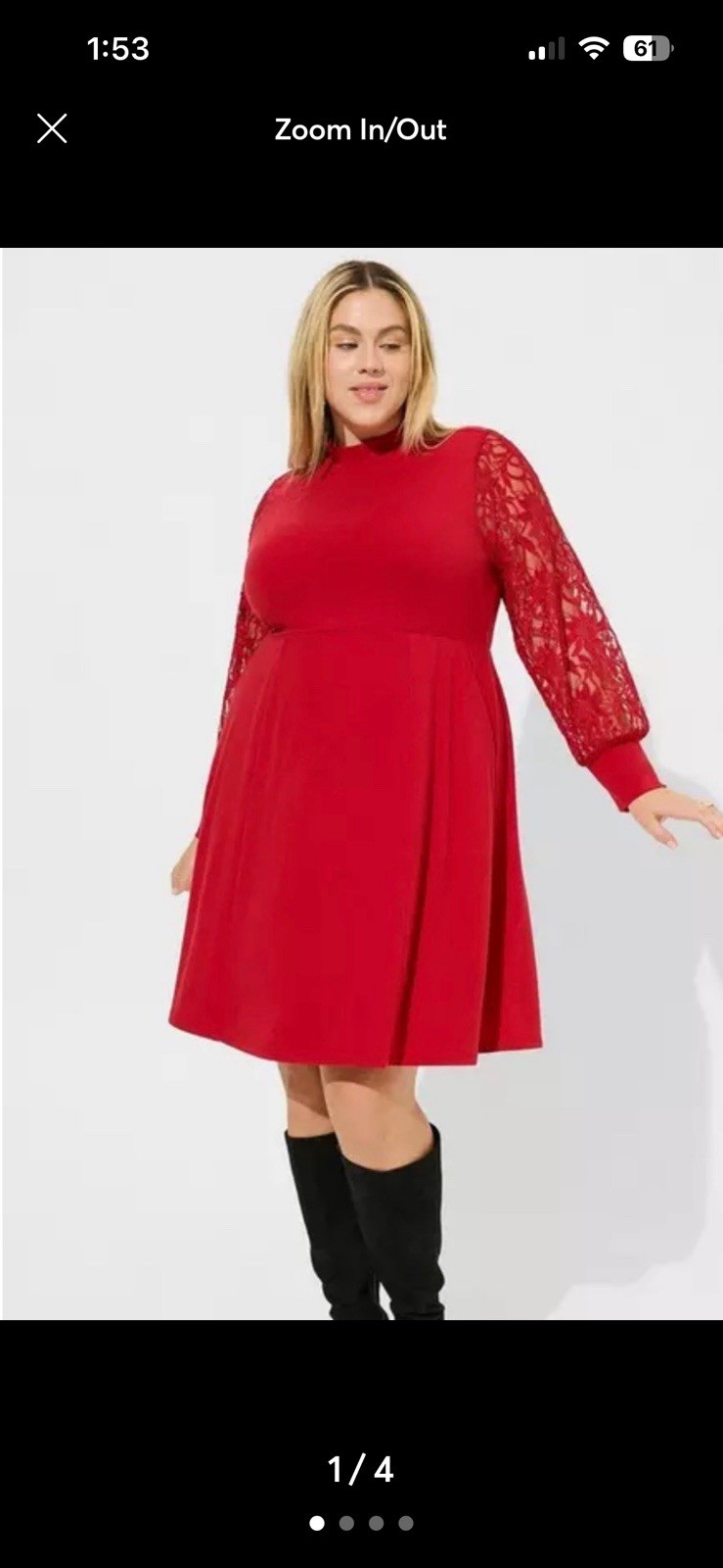 Torrid Red Mock Neck Lace Balloon Long Sleeve Fit & Flare Knee Dress 1X