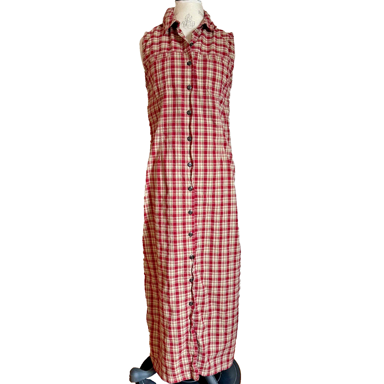 Red Plaid Sleeveless Maxi Dress Sz L 90s Y2K Grunge Western Cottagecore