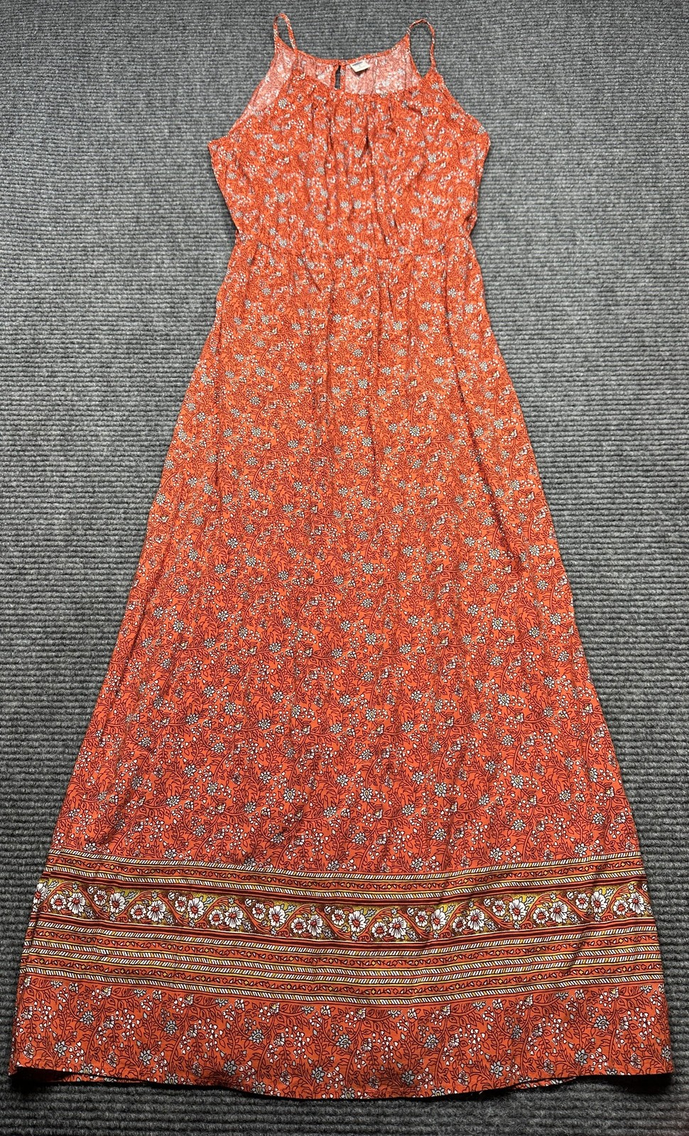 Old Navy Dress Womens Small Orange Floral Maxi Sleeveless Boho Sundress Rayon