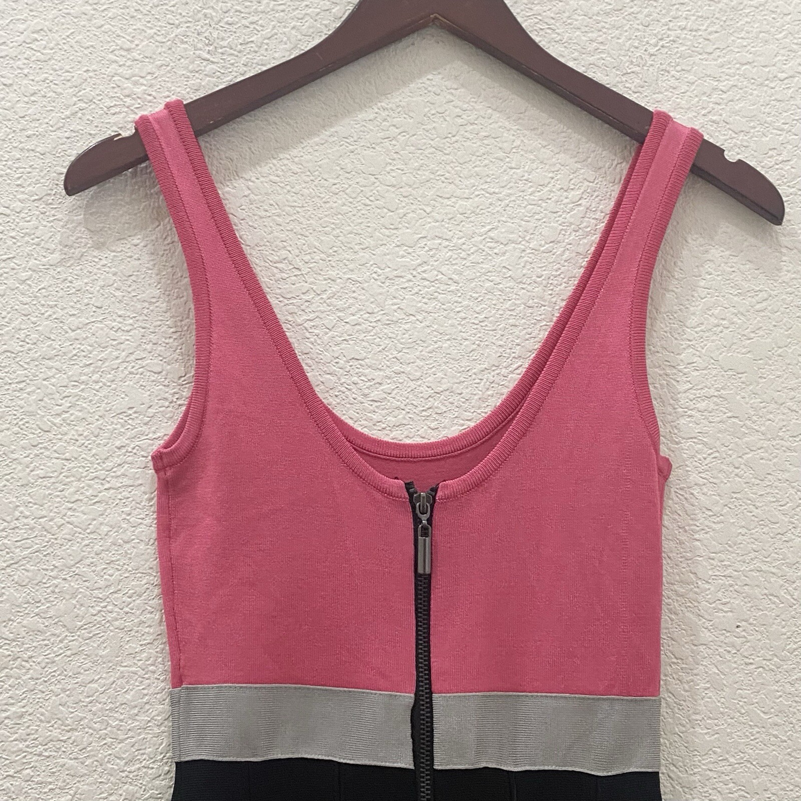 BEBE Pink/Gray/Black Colorblock Fit & Flare Bandage Dress Size S New (Old Stock)