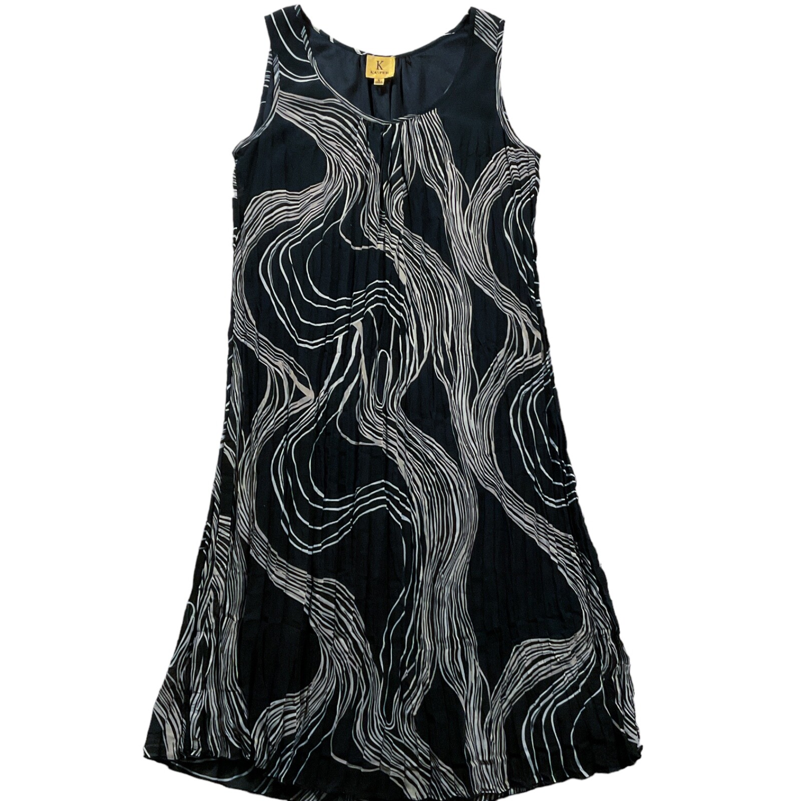 Kasper Womens Dress size Small Black Tan Pullover Pleated A-Line Tank Lined