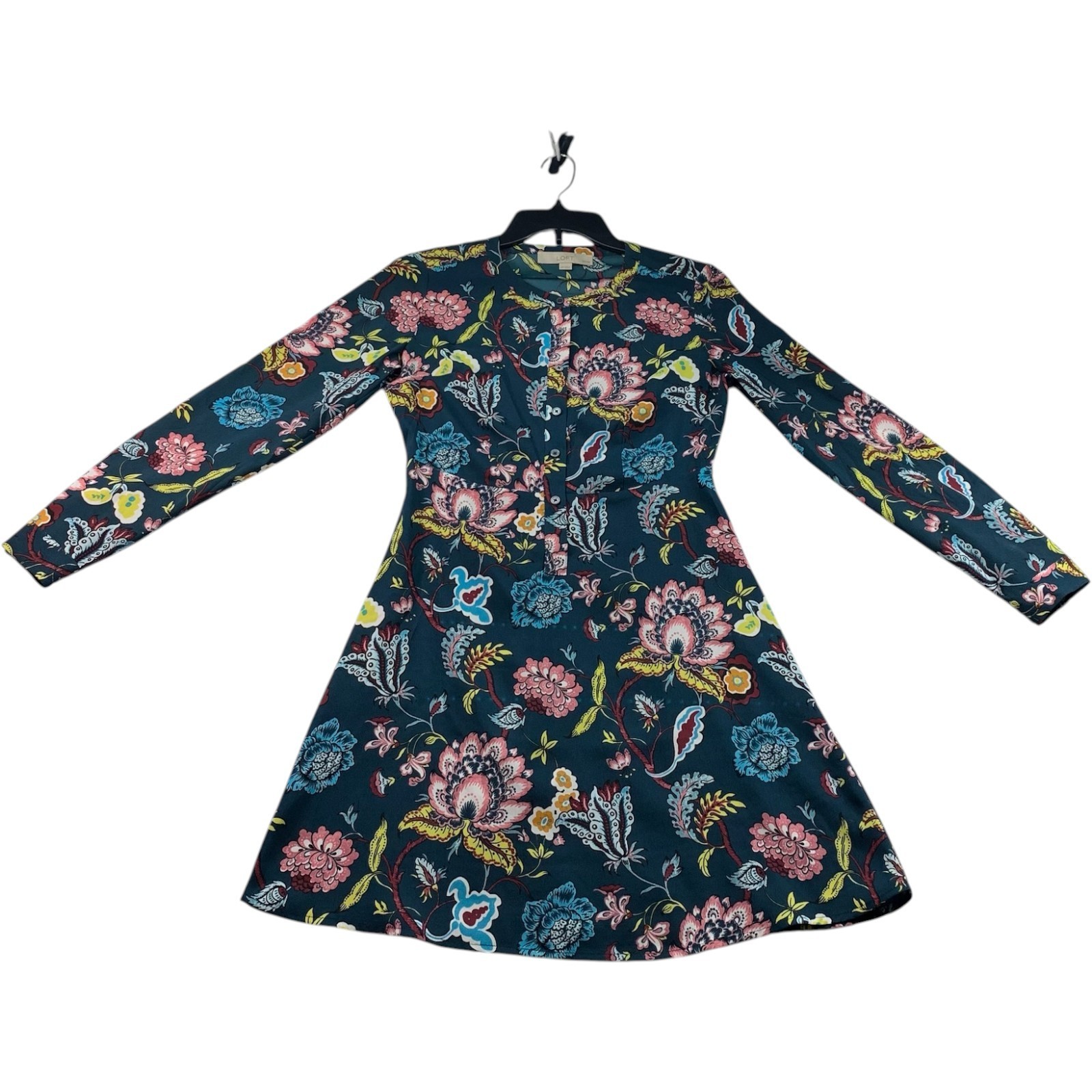 Loft Dress Womens Size 00 Petite 00P Green Floral Long Sleeve Stretch