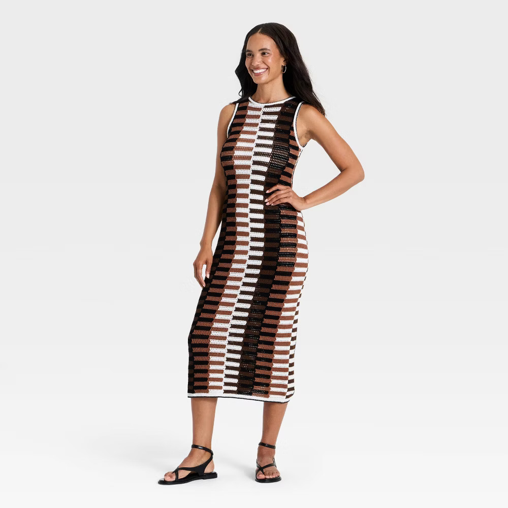 Women Maxi Sweater Dress – Universal Thread Brown Striped L