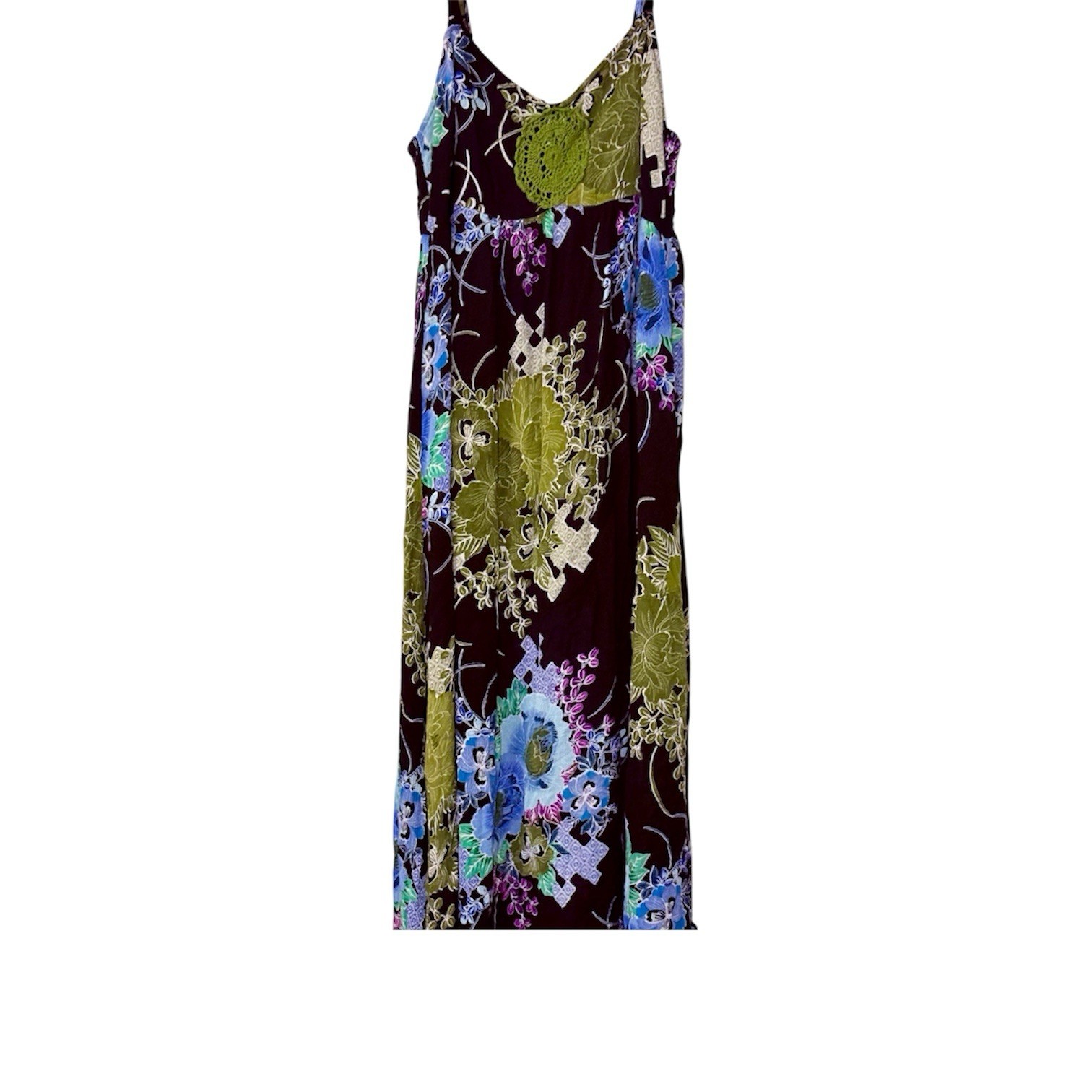 The Pyramid Collection Black Floral V-Neck Strappy Maxi Dress Long size L