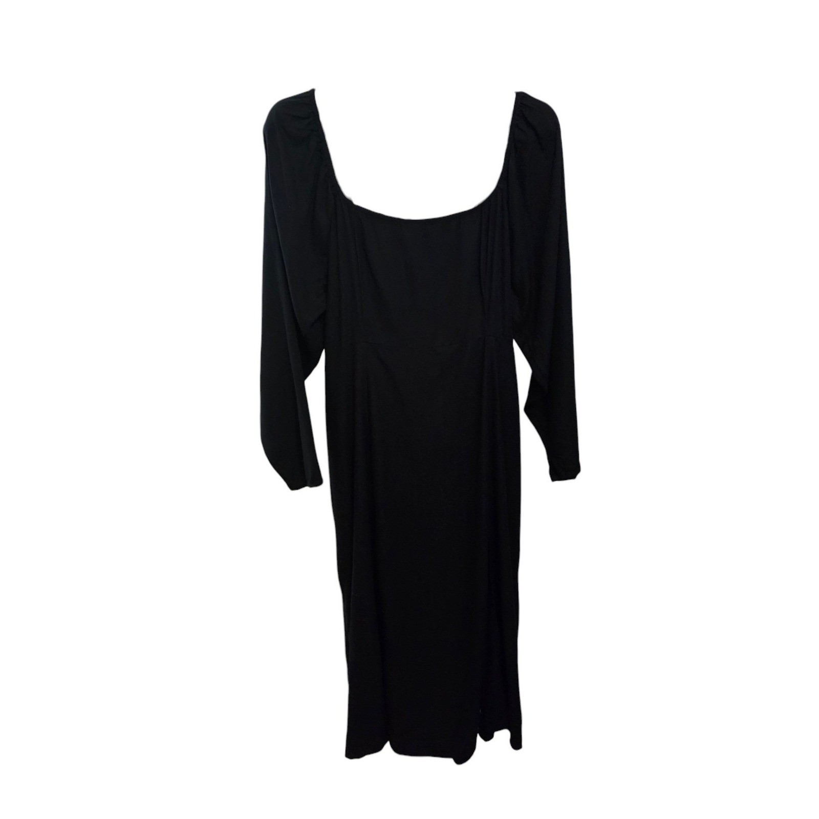 Old Navy Womens 2X Black Midi Dress Smocked Back Square Neck Long Sleeve NWT
