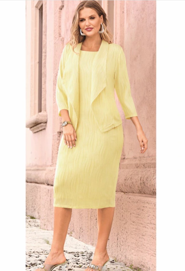 2X PLUS Midnight Velvet Yellow Formal Wedding Church Flowy Texture Jacket Dress