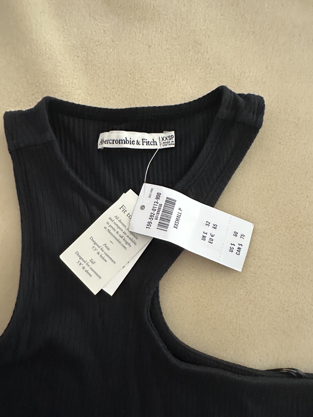 Abercrombie & Fitch Black Cut-Out Bodycon Sleeveless Dress Size XXSP NWT