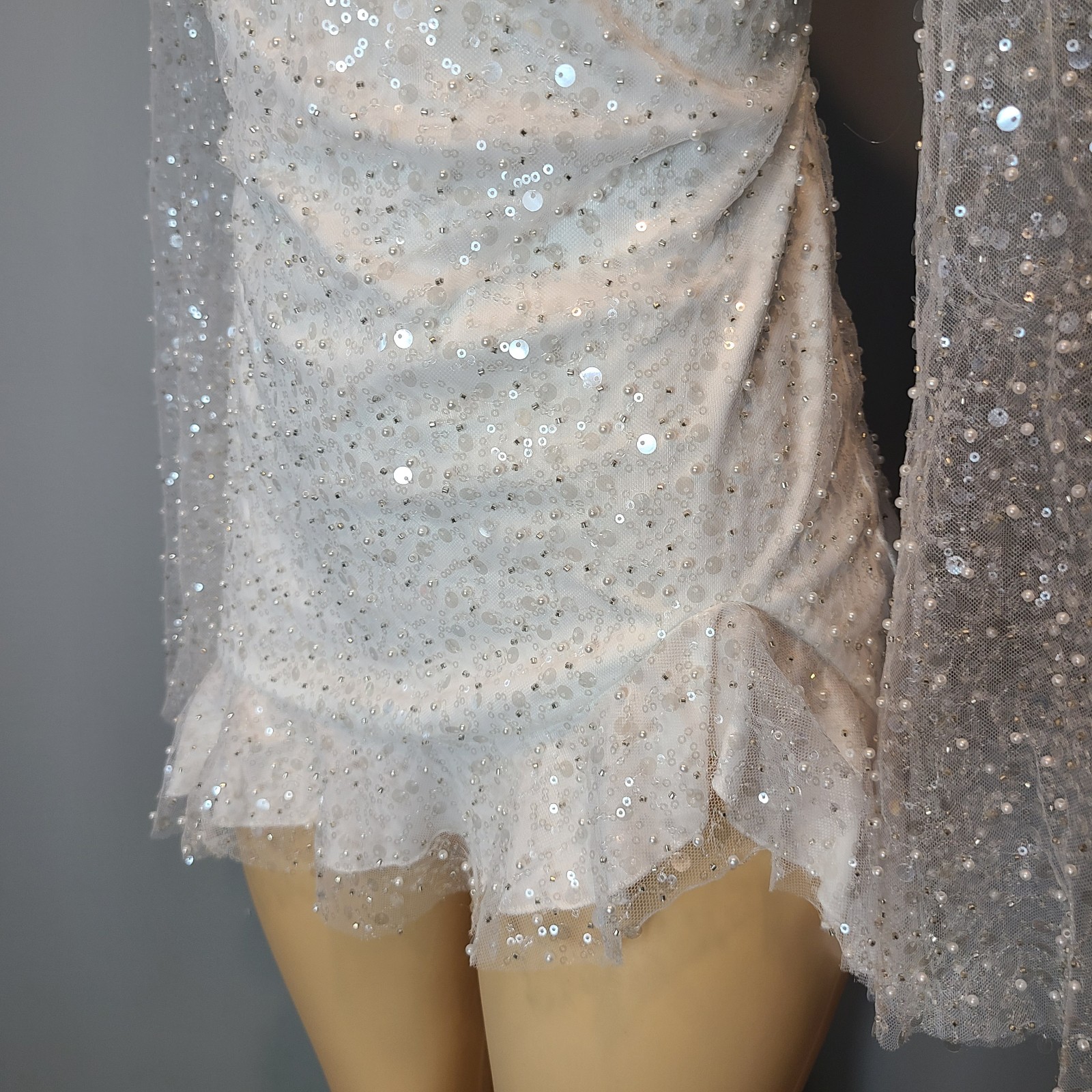 Lucy In the Sky Calendula Sequin Mesh Mini Dress White Coquette Fairy Sz XS