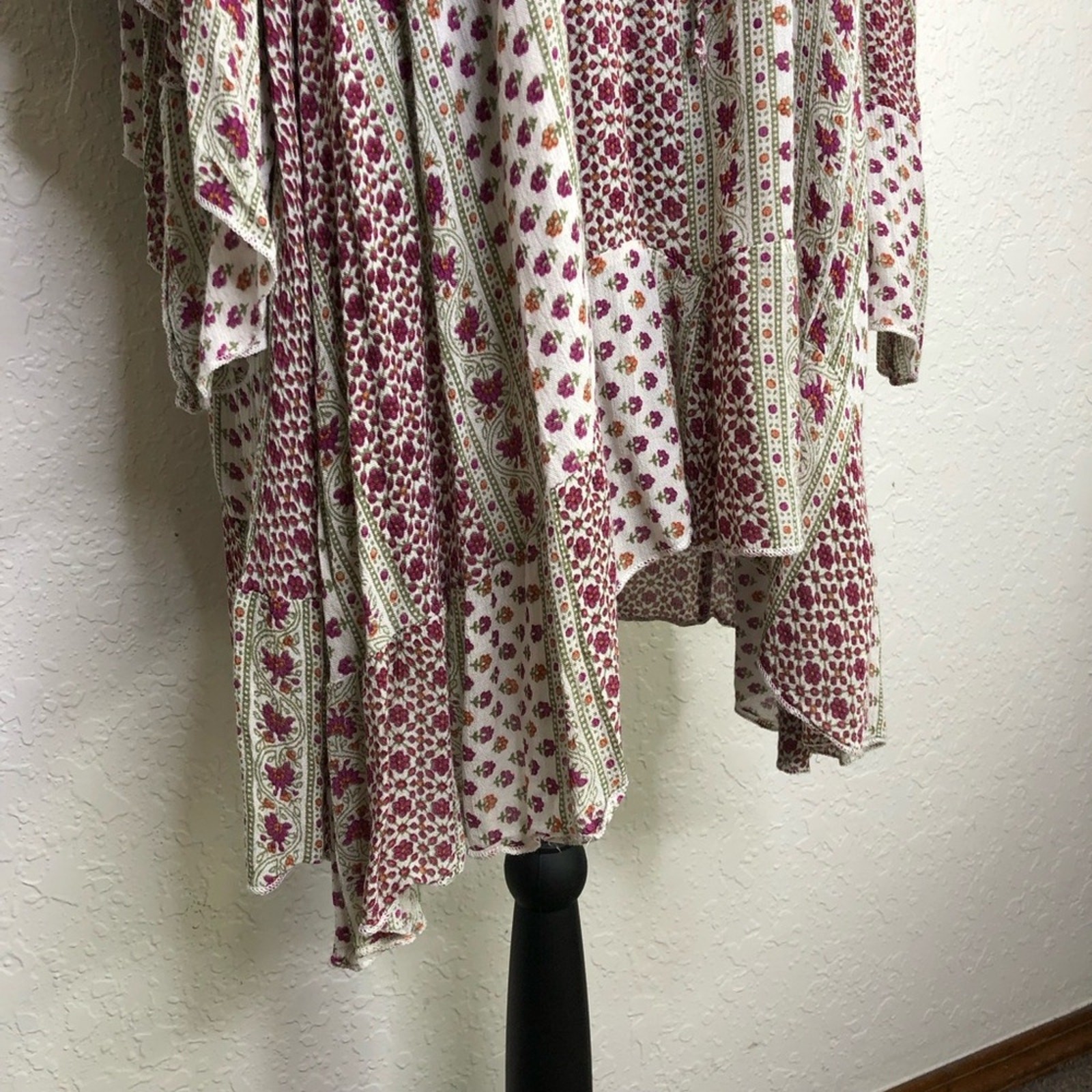 Raga white red green mixed floral print peasant boho dress size Large