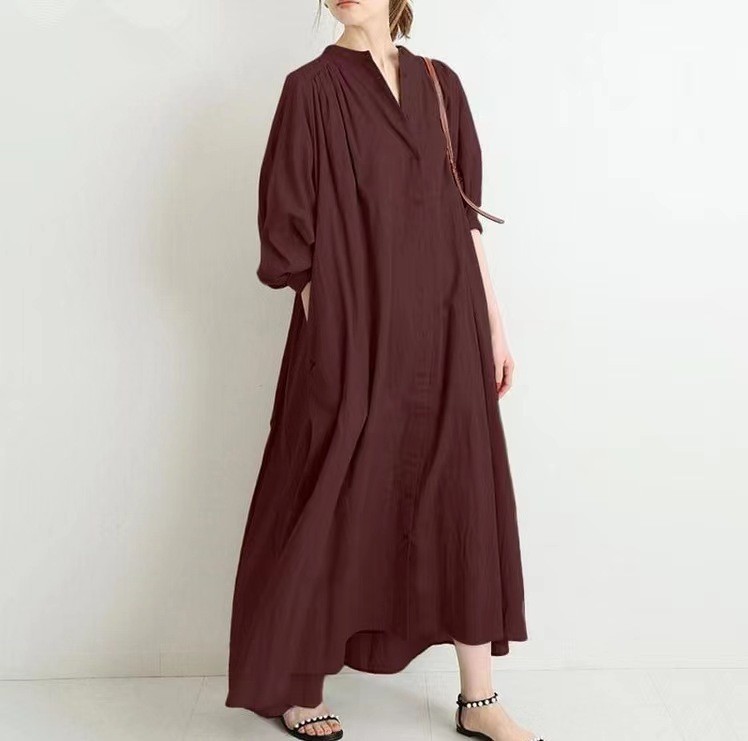 2026 Spring Autumn Loose Plus Size Knee-Length Artistic Cotton Linen Shirt Dress