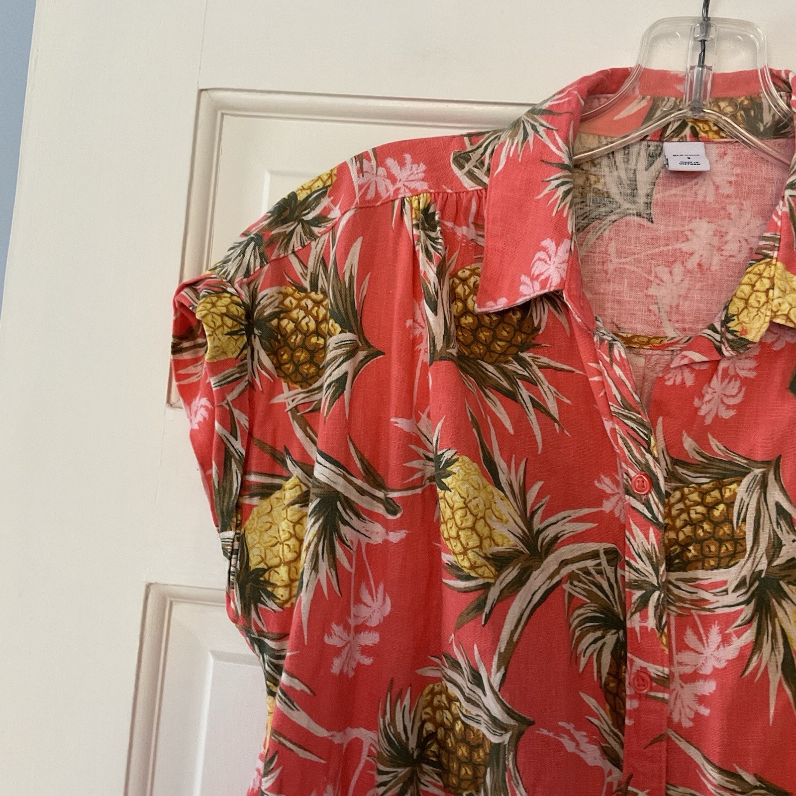 Old Navy Linen Blend Pineapple Shift Shirt Dress Tropical Vacation Cruise Size S