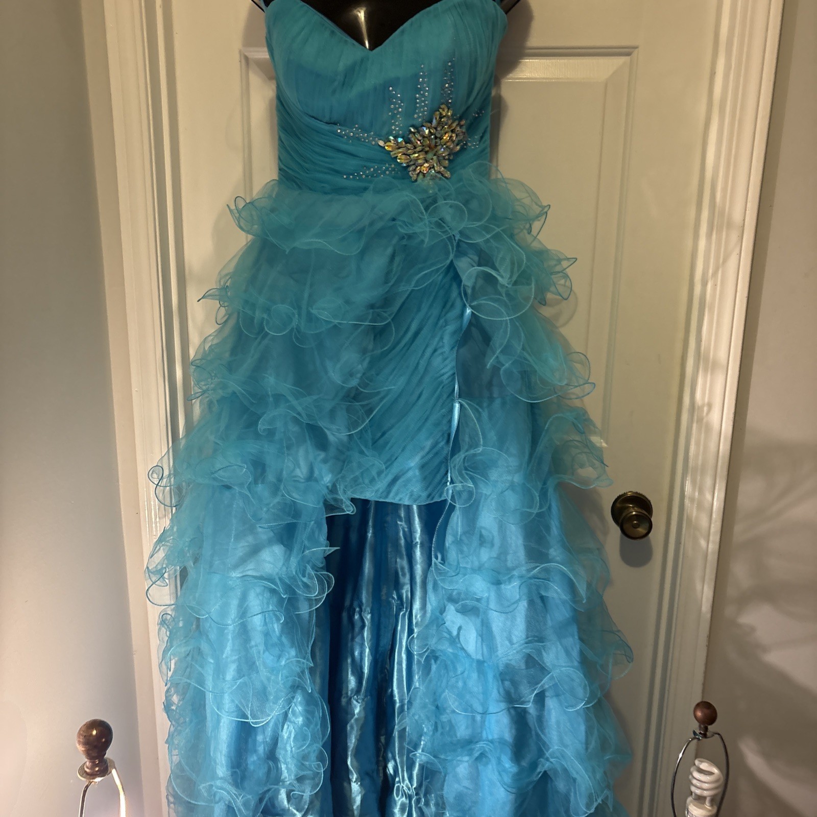 Cassandra Stone For Mac Dougal Size 10 WOW! Peacock Blue Ruffles Ruffles High&Lo