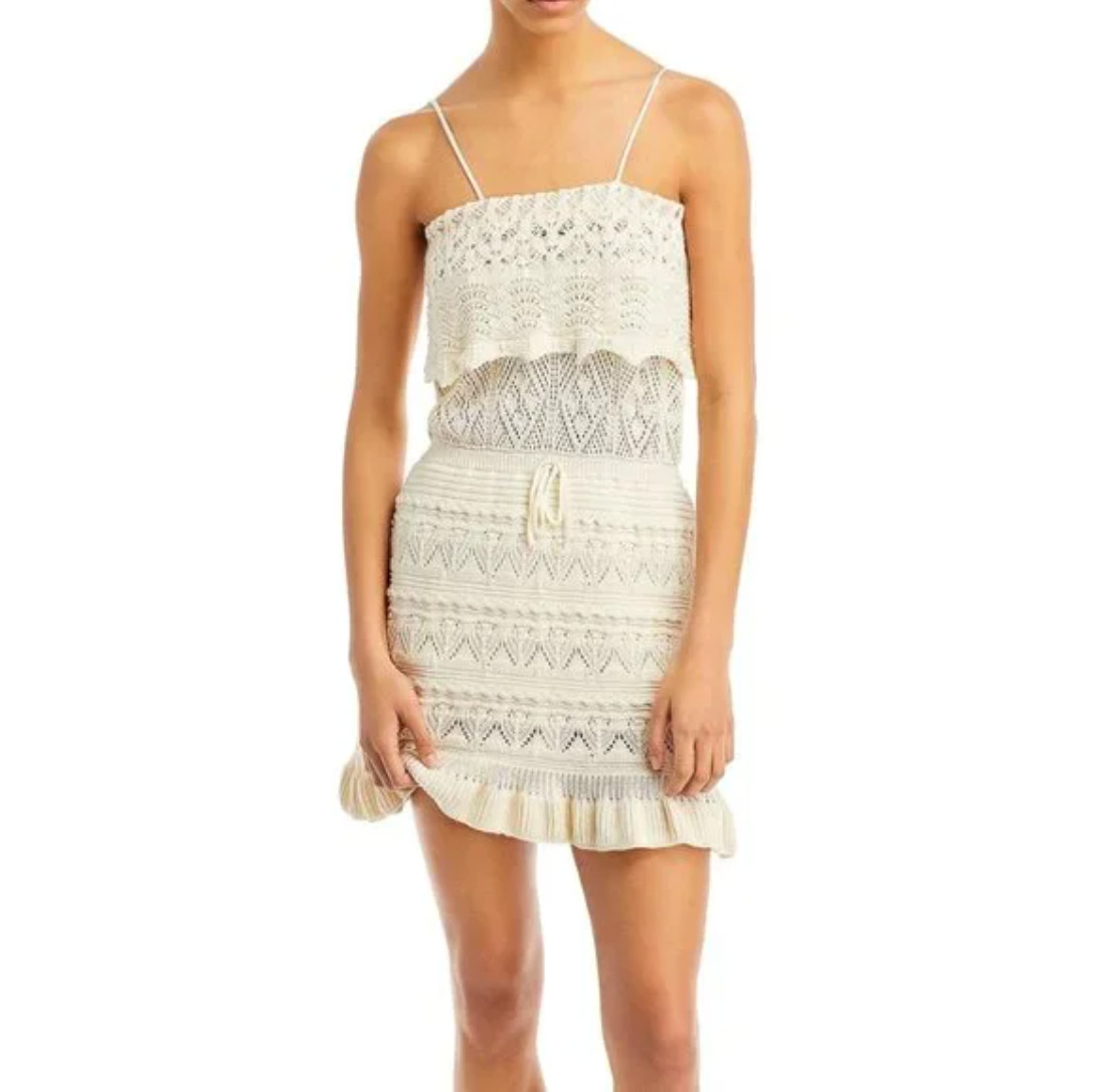 NWT Vintage Havana Knit Crochet Lace Dress Square Neck Sleeveless Coverup Dress