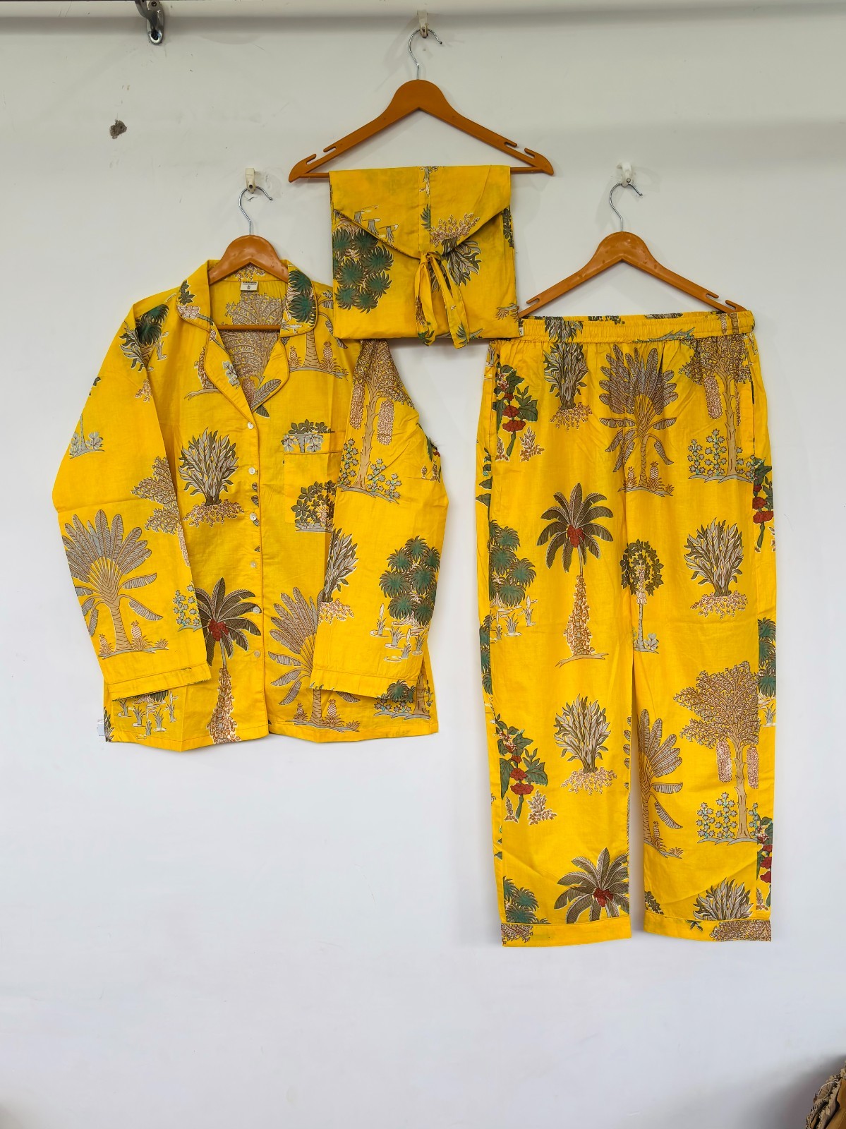 Palm Tree Print Cotton Pajama Set:Summer Loungewear night wear for woman’s