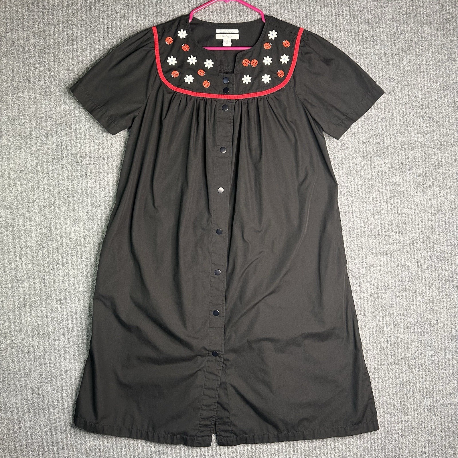 Go Softly Patio Dress Women Small Ladybug Floral Black Wrinkle Resistant