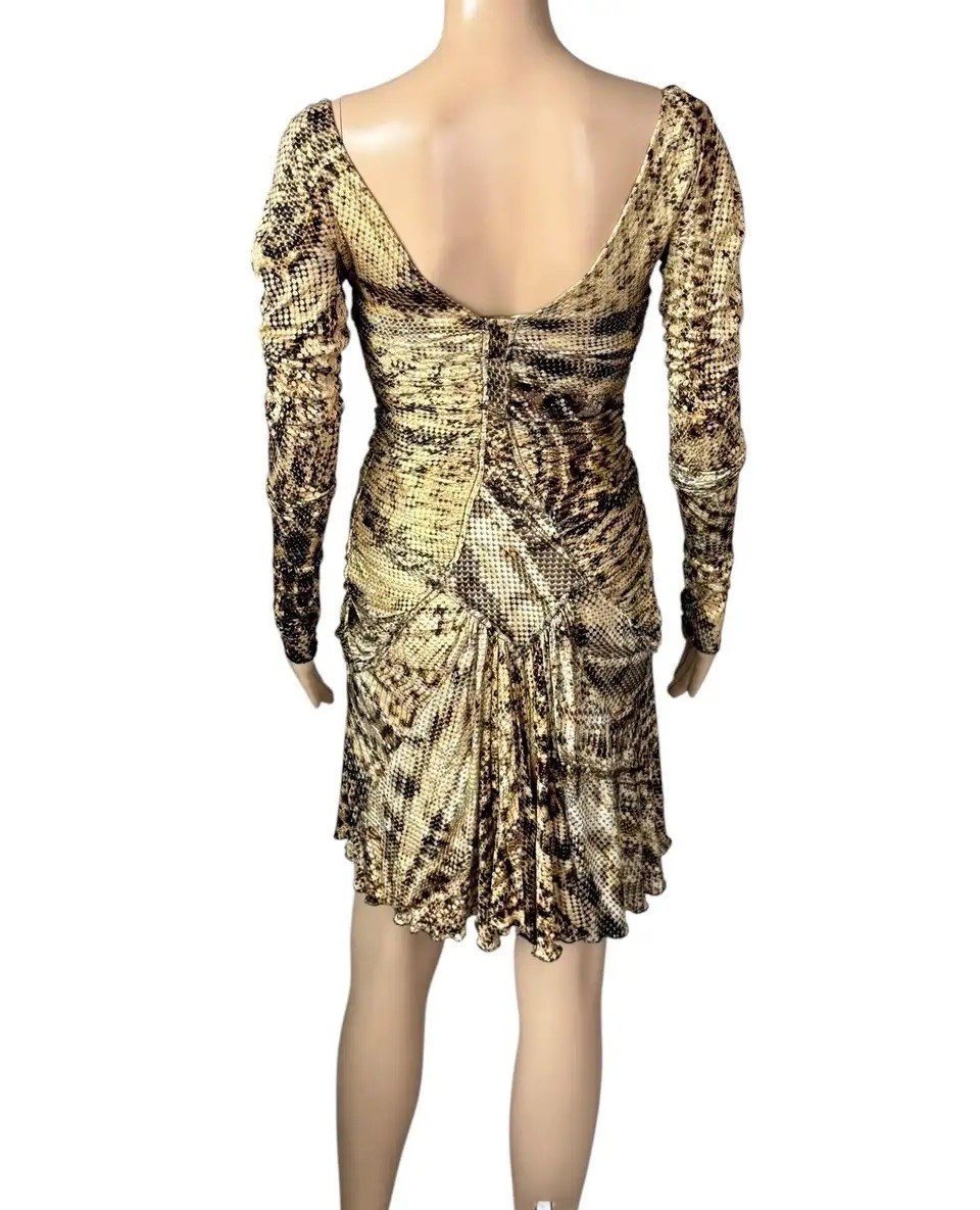 Roberto Cavalli F/W 2003 Runway Plunging Bustier Ruched Zipper Metallic Dress