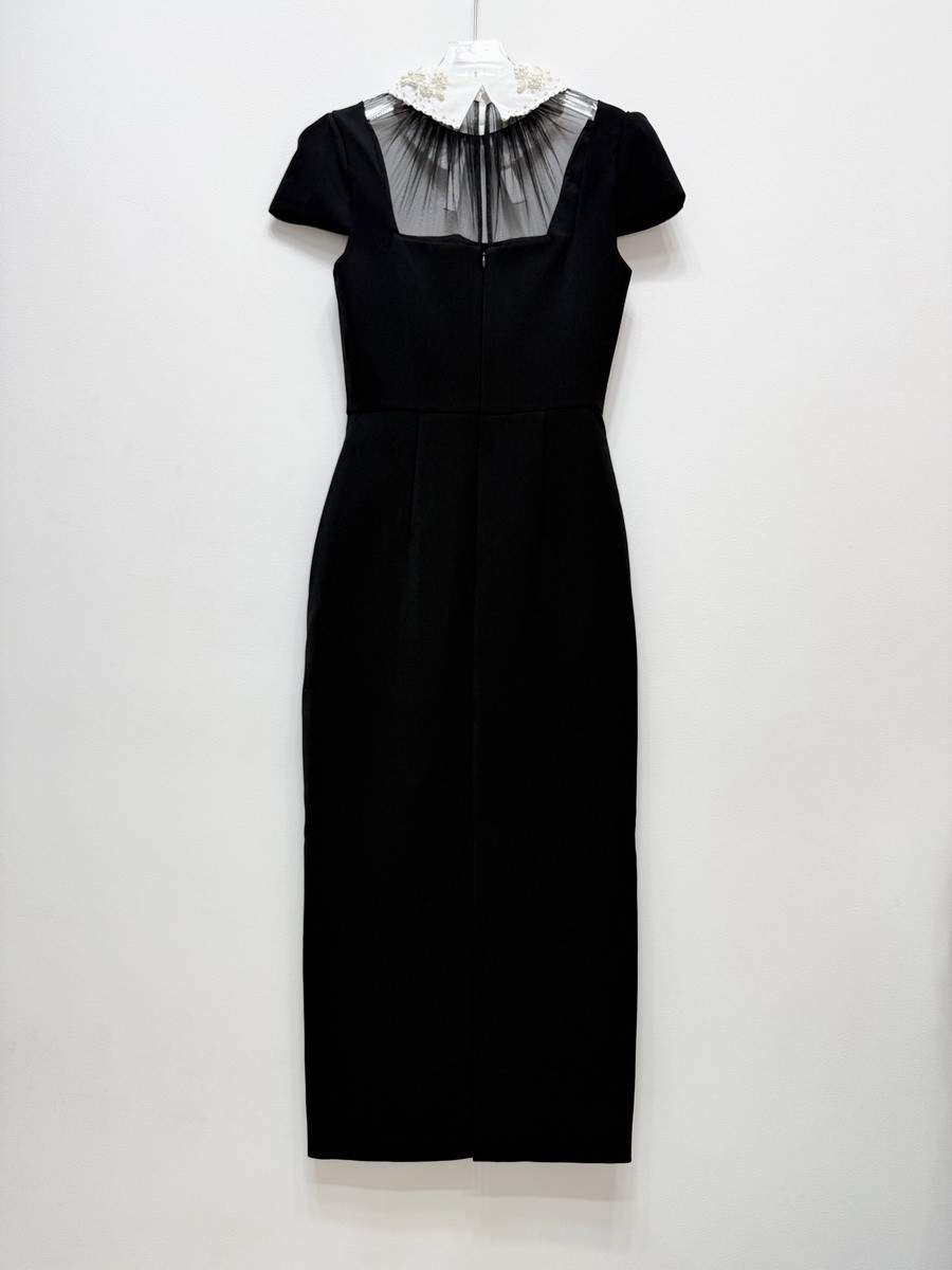 Women Self-Portrait Black Contrasting colors Turn-down collar Beaded Dresses