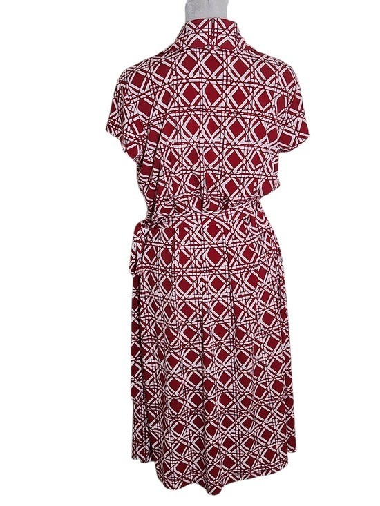 NY Collection Red and White Print Wrap Dress Size Large