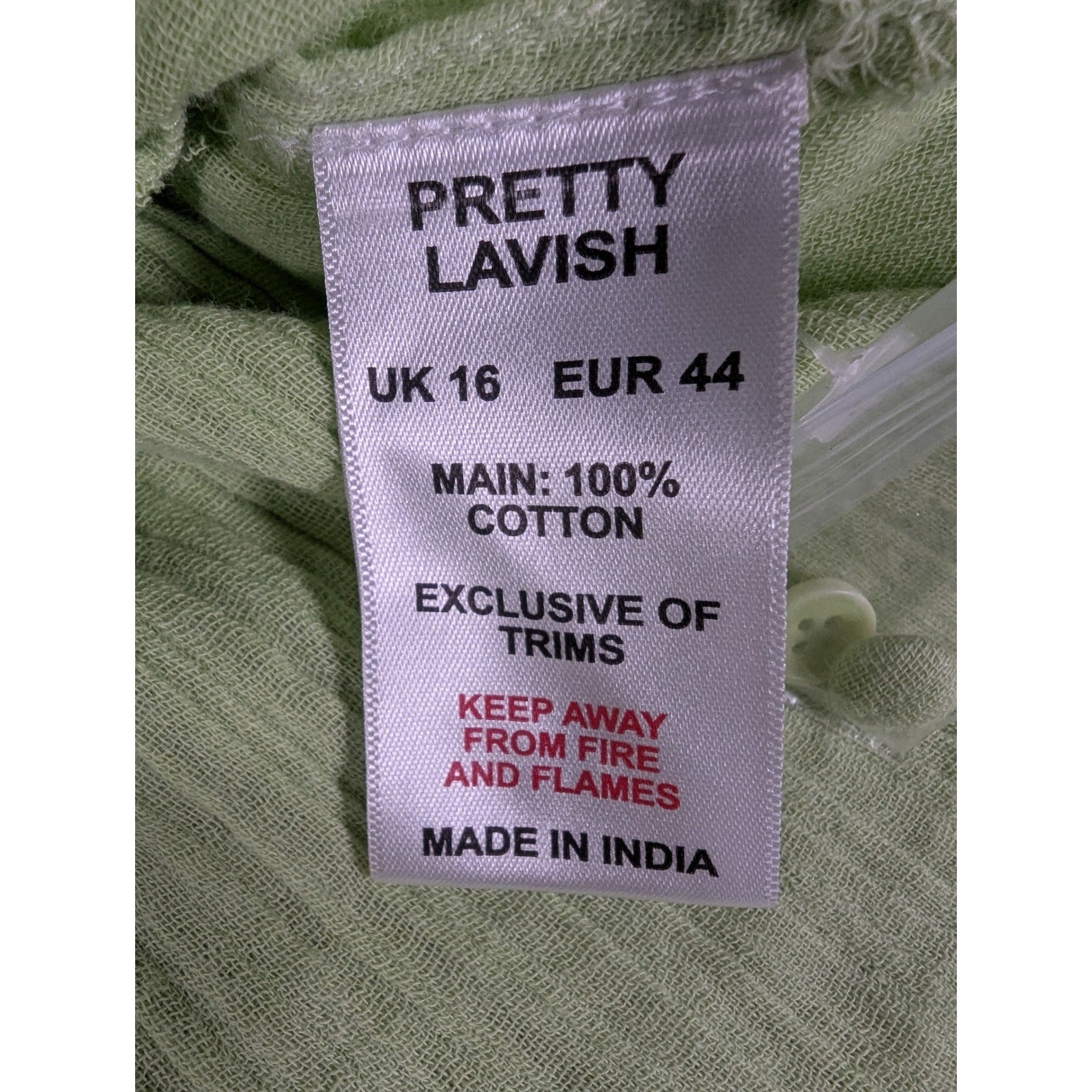 Pretty Lavish Lime Green Smocked Waist Cotton Mini Dress Long Sleeve Size US 12