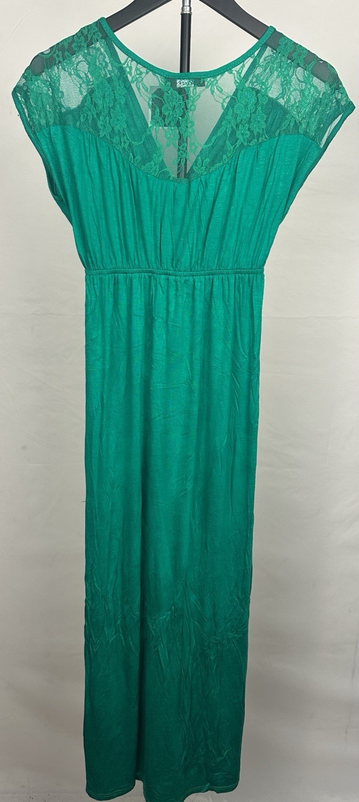 Lime Green Solid Lace Maxi Dress V-Neck Sleeveless Stretch Pullover S