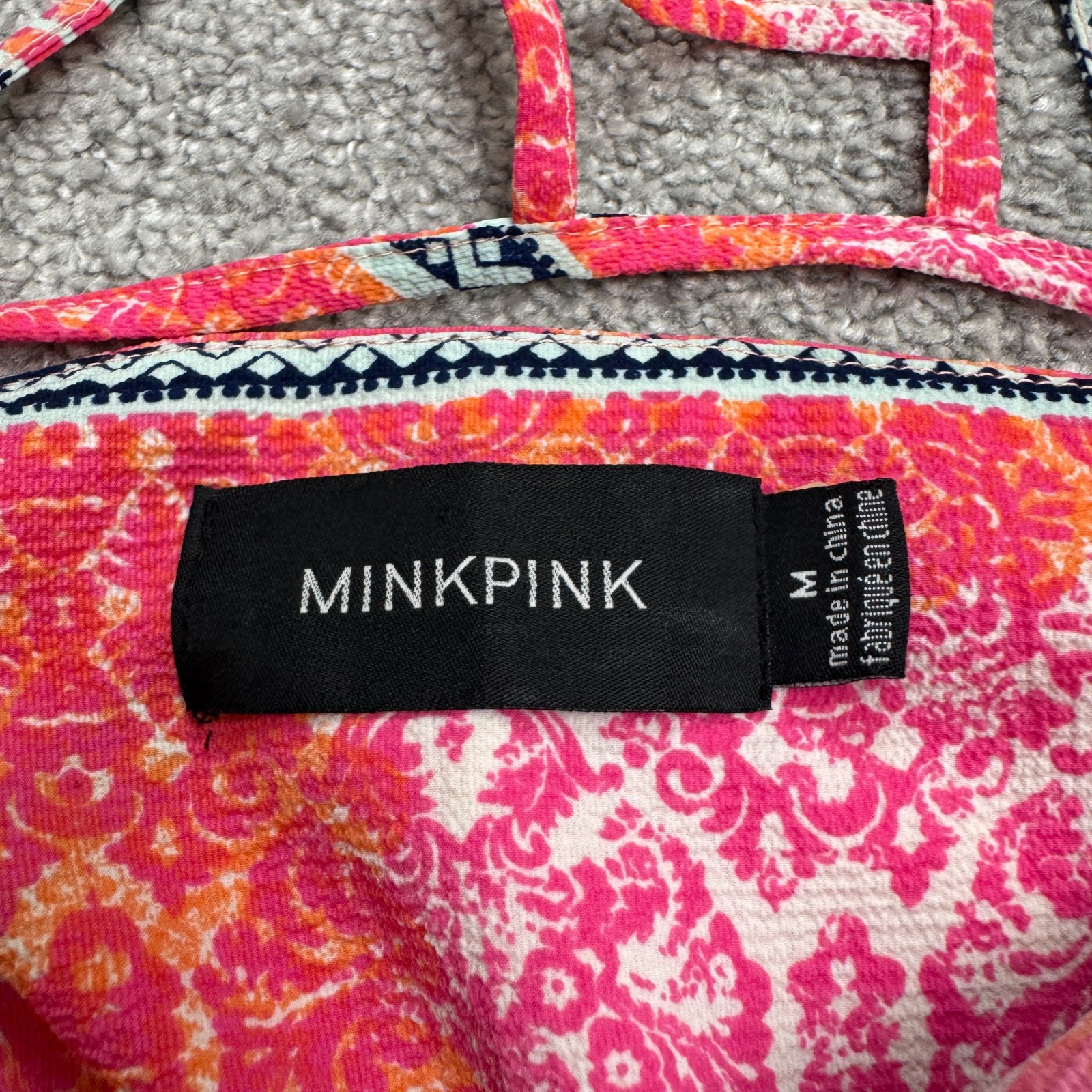Minkpink Geometric Halter Maxi Dress Women Medium Pink Orange Backless Slit NWOT