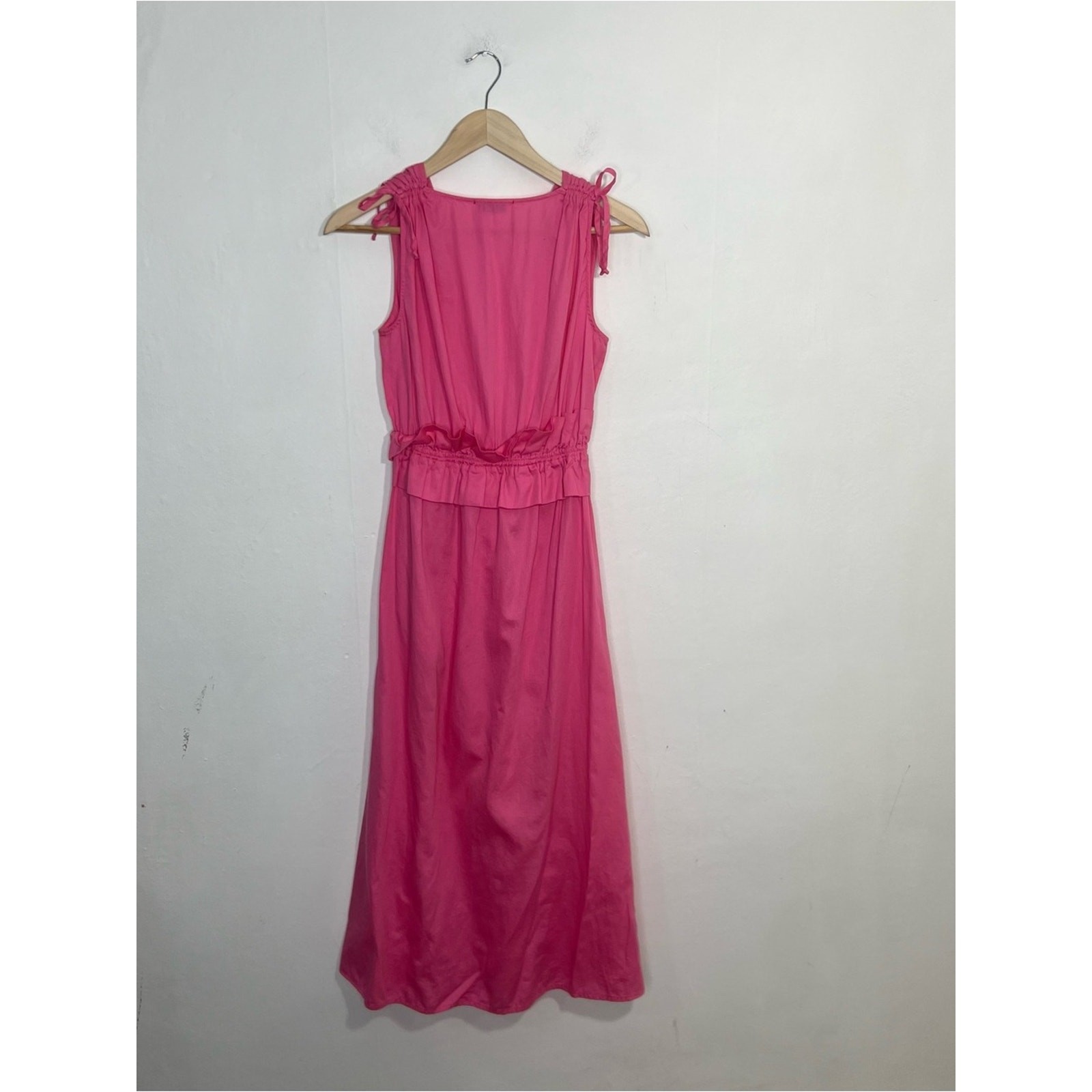 Stark X Pink Ginny Midi Elastic Waist Cotton V Neck Pockets Dress Size Small