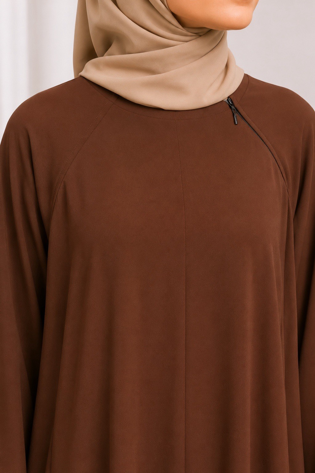 Women’s Brown Closed Abaya One Size Long Sleeve Round Neck Modest Wear
