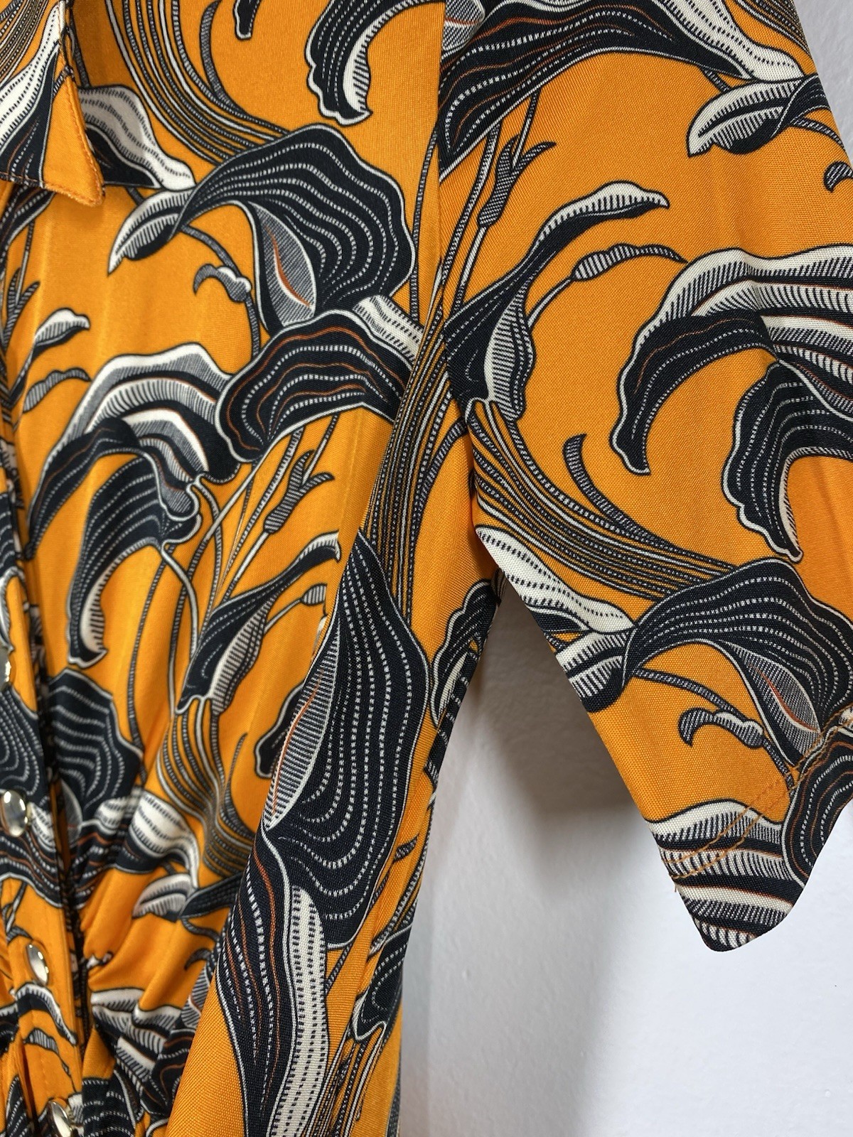PACO RABANNE Orange Flower Printed Short Sleeve Collared Maxi Dress Size 38 NSC