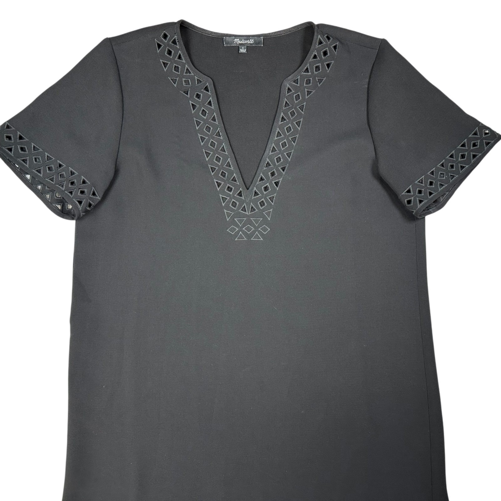 MADEWELL Black Short Sleeve V-Neck Cut-Out Detail A-Line Mini Dress Women’s 0