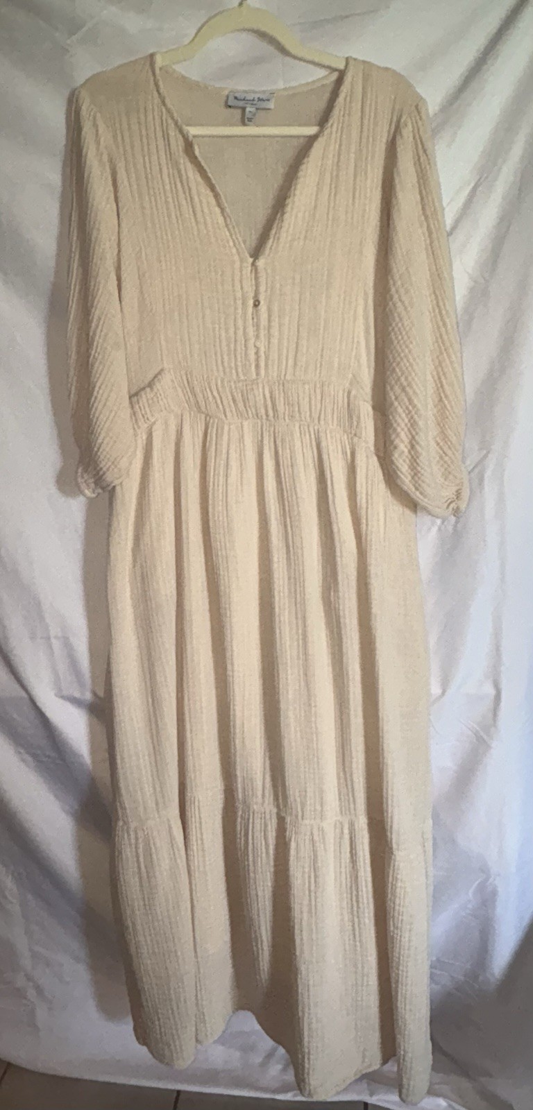 Michael Stars Cotton Felicity Maxi Dress Peasant Boho Tiered Balloon Sleeve XL