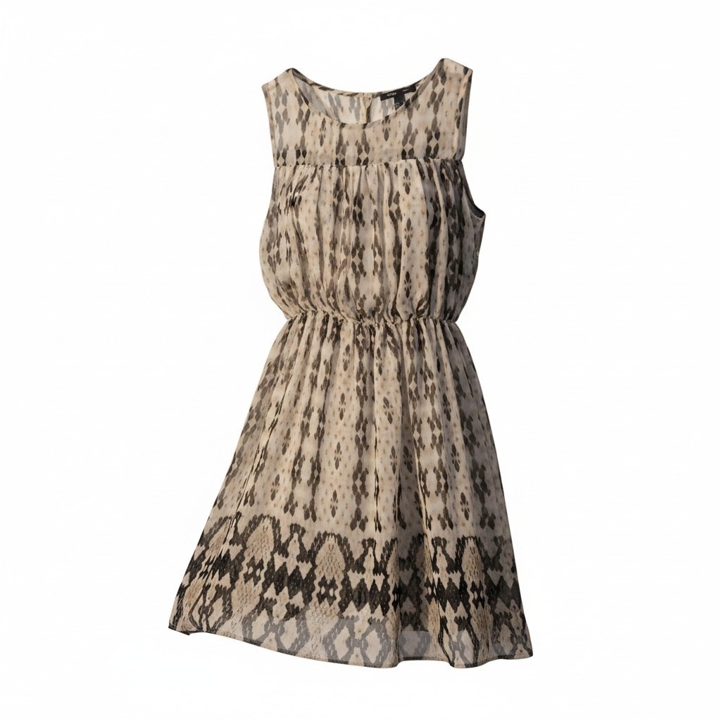 MNG Suit Snake Print Mini Dress S Sleeveless Flowy Boho Python Beige Black