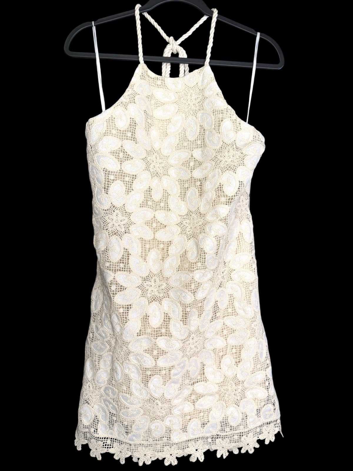 Arose Studio Alaia Short Halter Dress Ivory Lace Crochet NWT Size Large