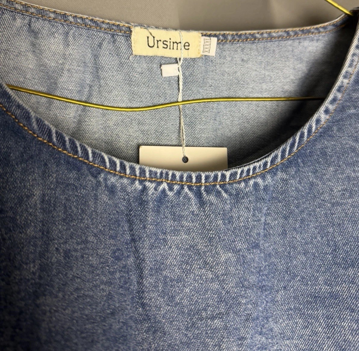 Ursime Denim 4XL Indigo Blue Bell Sleeve Retro Tunic Chambray Acid Wash Dress