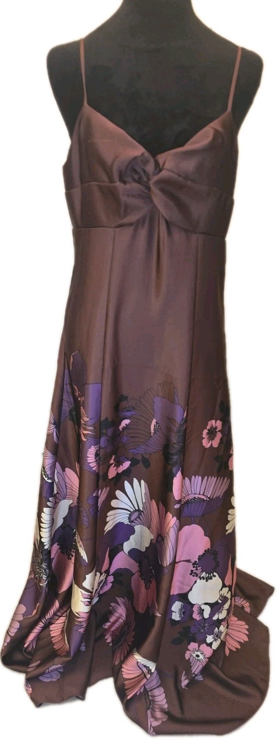 NWT Express Satin drape twist strap Long dress floral print SZ M Retail $228