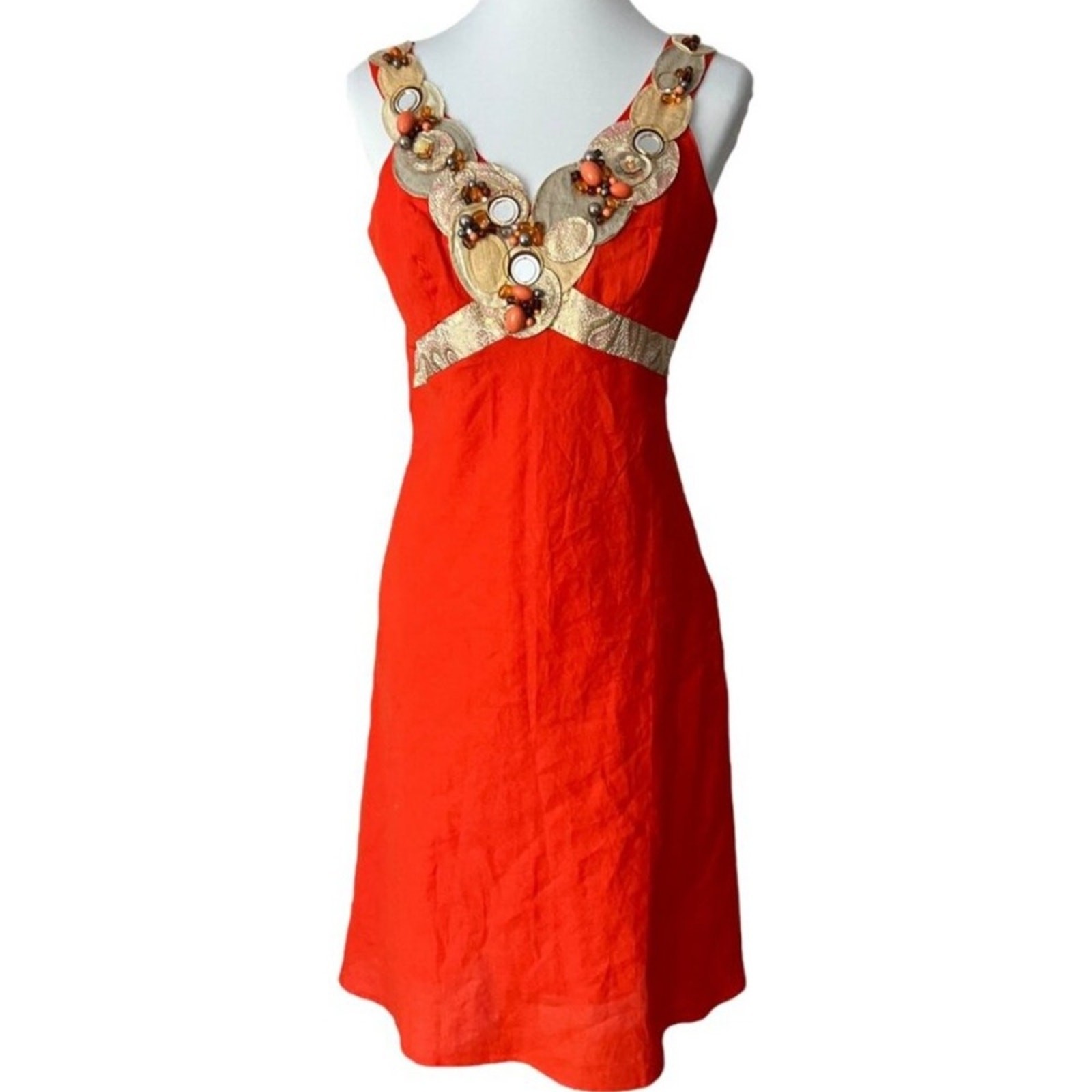 Vintage Dress Y2K Medium Cocktail Large Rene Derhy Paris Linen Art to wear Bead