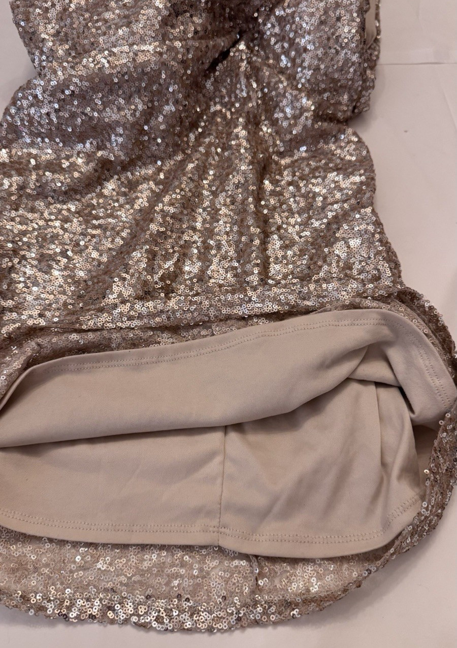 Crystal Doll Jr Size 7 Rose Gold Silver Sequin Maxi Gown Open Back Party Dress