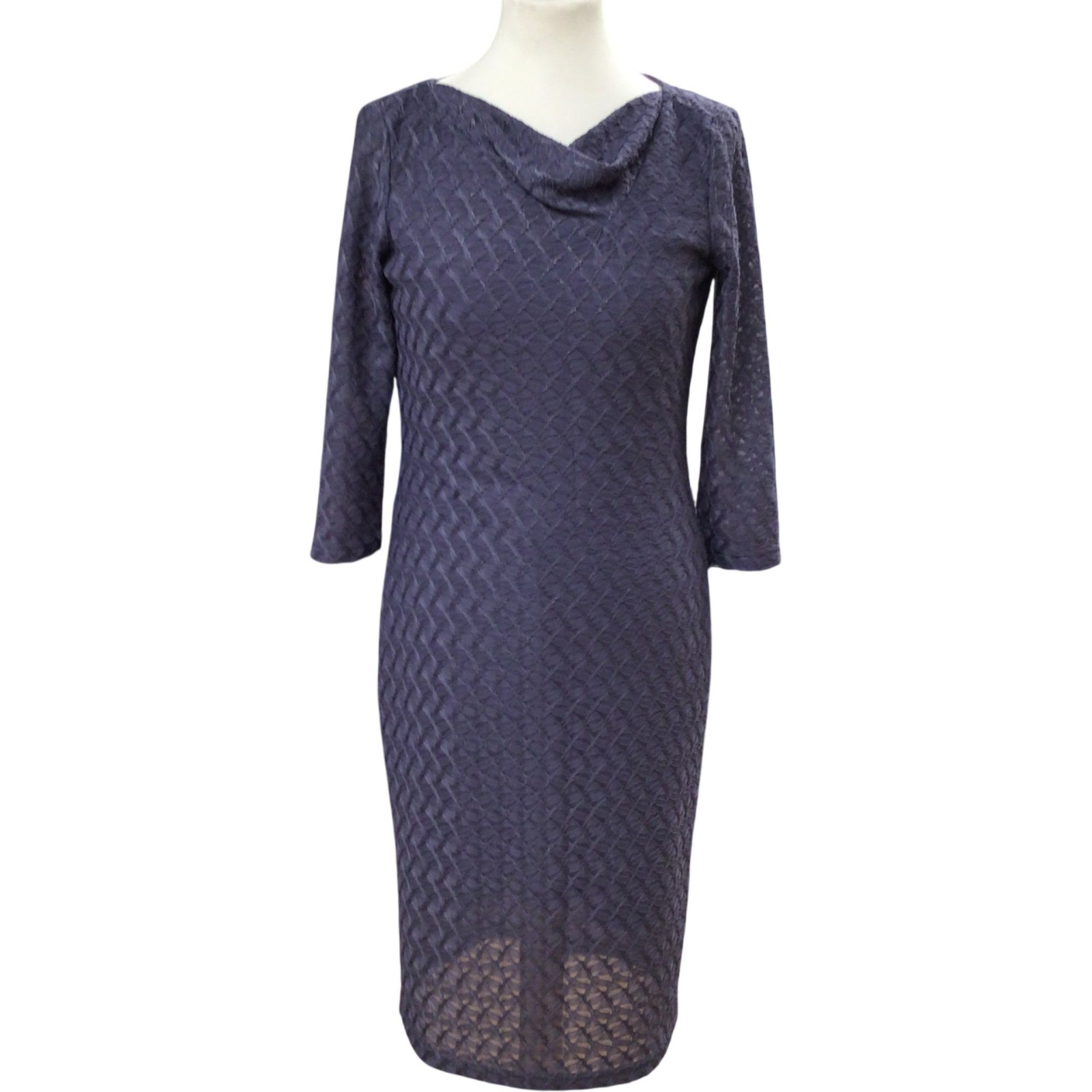 Reiss Tatiana Cowl Neck Textured Midi Bodycon Dress Purple Size 10 Shimmer
