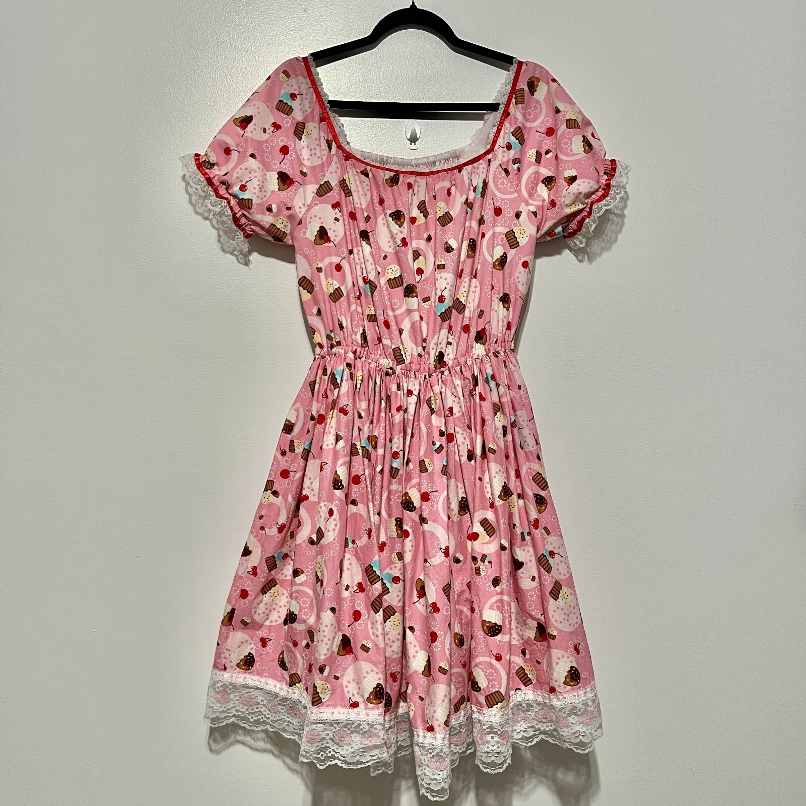 Handmade Womens Puff Sleeve Cupcake Dress S Pink Kawaii Coquette Kitsch Harajuku