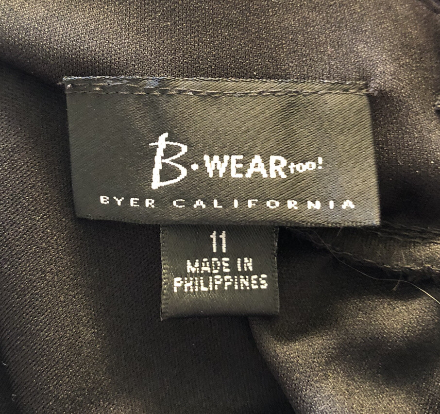 EUC~B.Wear Too!~Byer CA~Spaghetti Strap~Black Dress w Red Band & Tie~Lined~Sz 11