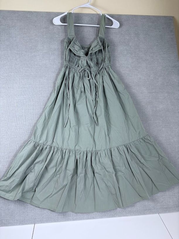 GLNEGE Sage Green Smocked Maxi Dress With Adjustable Straps & Tiered Design