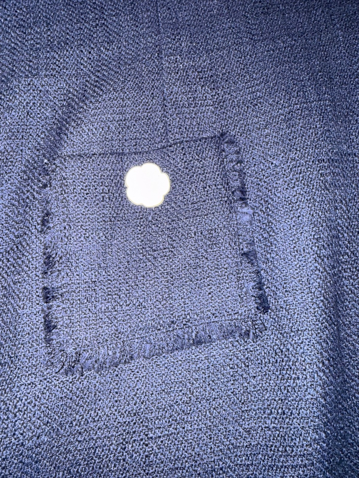 Karl Lagerfeld Navy Blue Tweed Sheath Shift Dress Pockets Rosette Buttons Sz 12