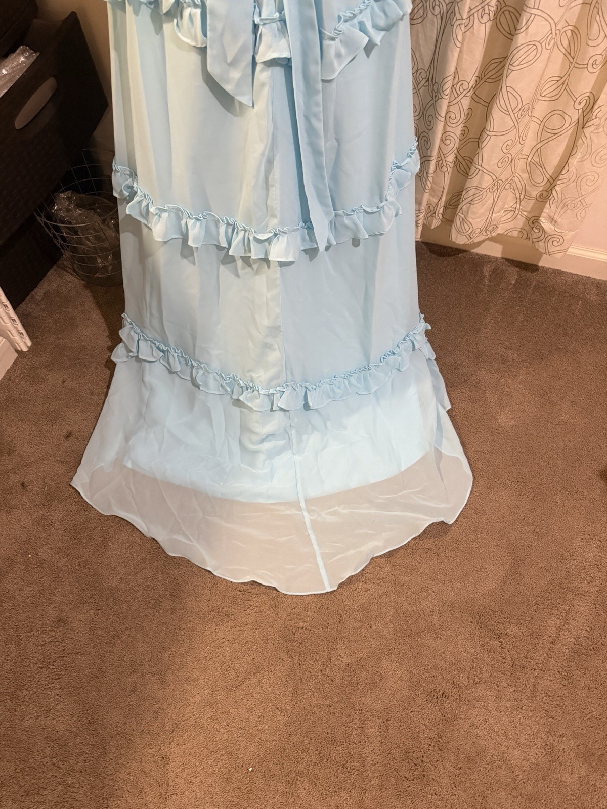 Glamlora A-Line Straps Sky Blue Chiffon Ruffles Long Prom Dress Size 0, New!