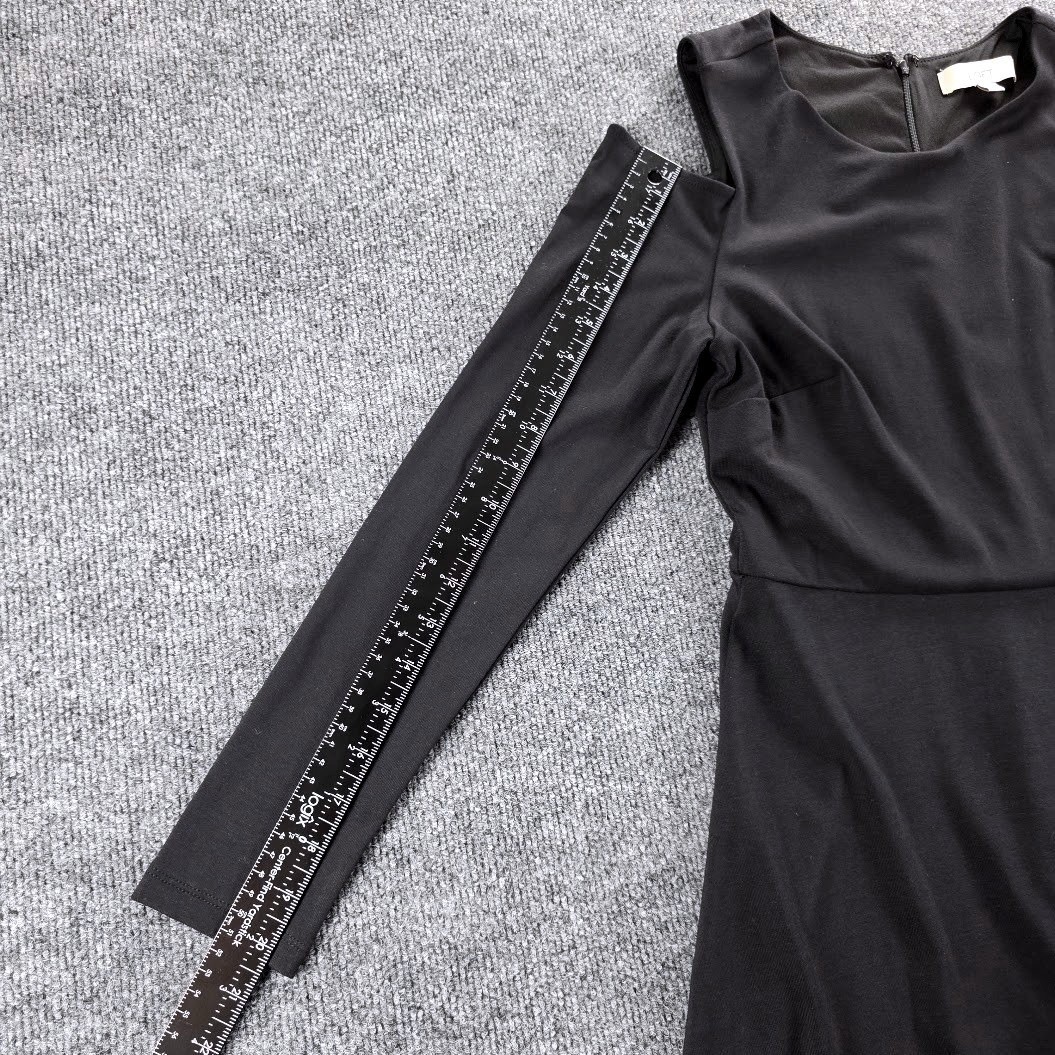 LOFT Womens Black Cold Shoulder A-Line Dress Long Sleeve Size 6 Ponte Knit LBD